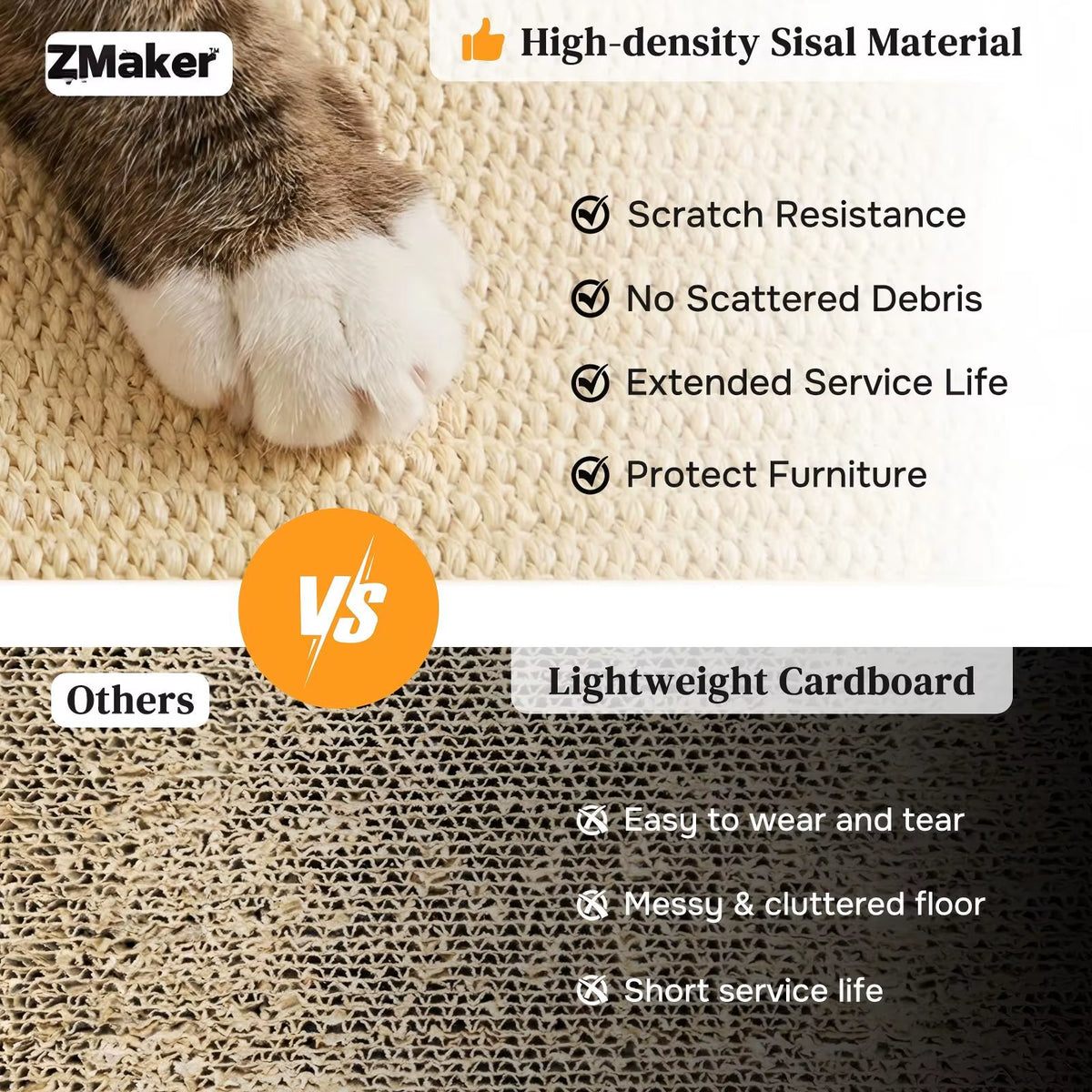 Zmaker 2026 Cat Scratcher with Ball Track Toy Pine Wood Sisal Scratch Pad Cat Smooth Oval Track Fun with Ball for Cat Indoor Use