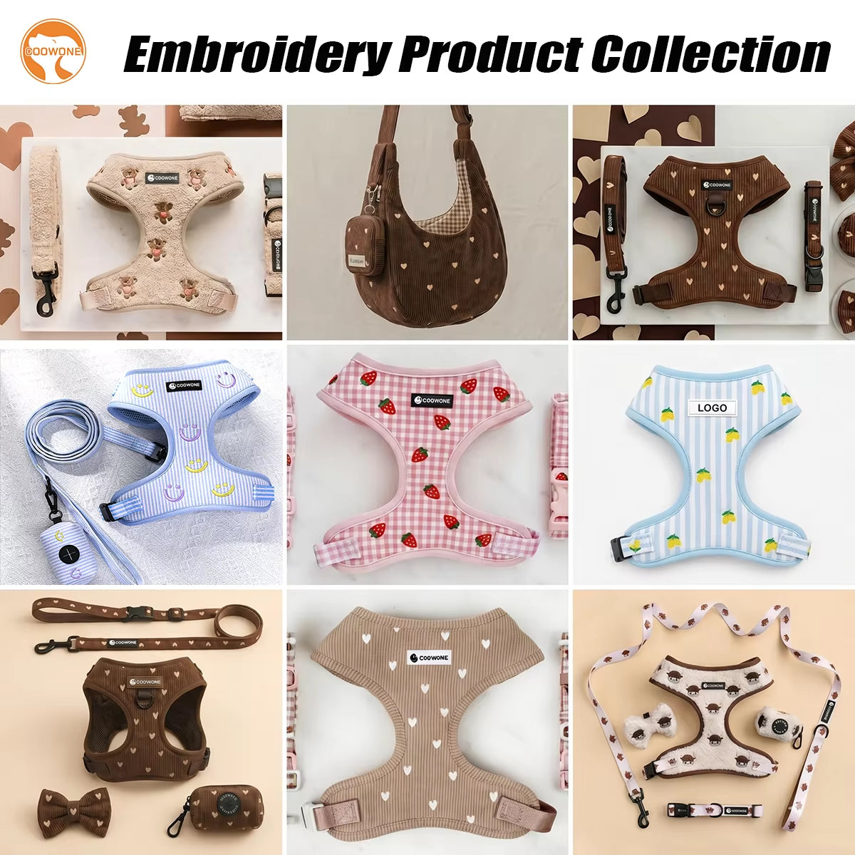 Factory Custom Embroidered Teddy Adjustable Pet Harnesses Dog Leash No Pull Harness Pet Collar Leash Luxury Dog Harness Vest Set