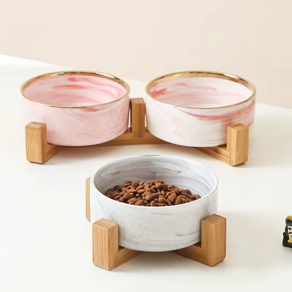 New Design Pet Food Bowl 400Ml 850Ml Pet Feeding with Wood Stand Bowl Ceramic Dog Cat Bowl