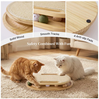 Zmaker 2026 Cat Scratcher with Ball Track Toy Pine Wood Sisal Scratch Pad Cat Smooth Oval Track Fun with Ball for Cat Indoor Use