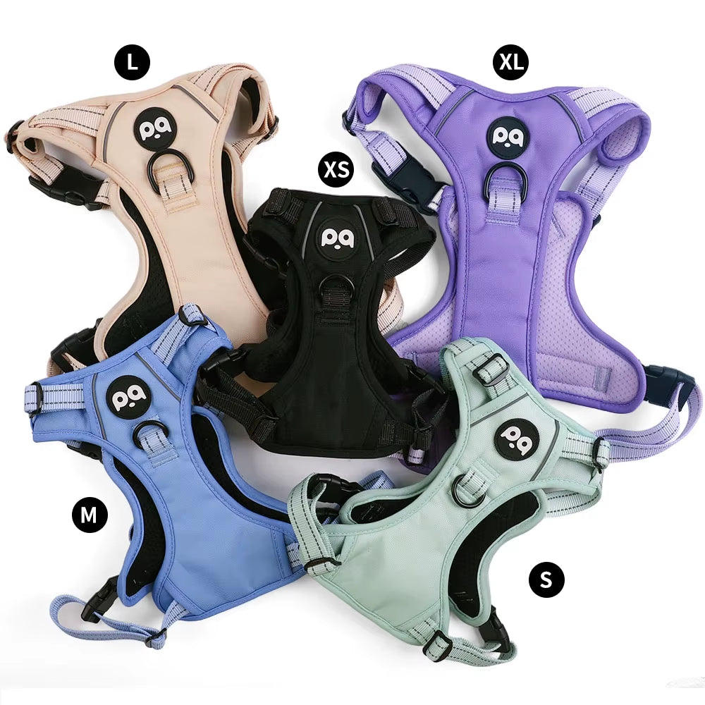 Factory Custom QQPETS Oxford Neoprene Soft Padded Pet Harness Customizable Rubber Logo Webbing Adjustable Dog Chest Fashion