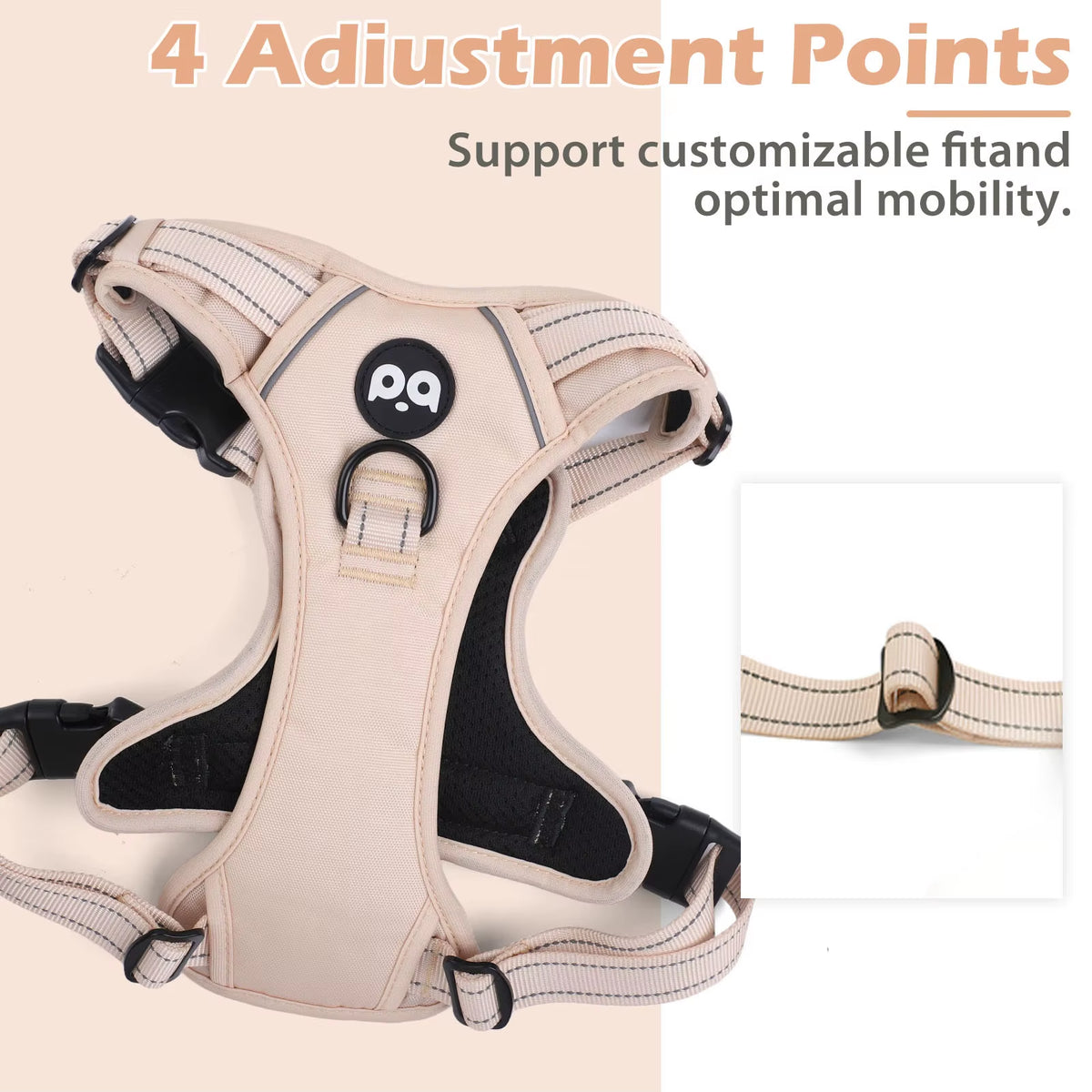 Factory Custom QQPETS Oxford Neoprene Soft Padded Pet Harness Customizable Rubber Logo Webbing Adjustable Dog Chest Fashion