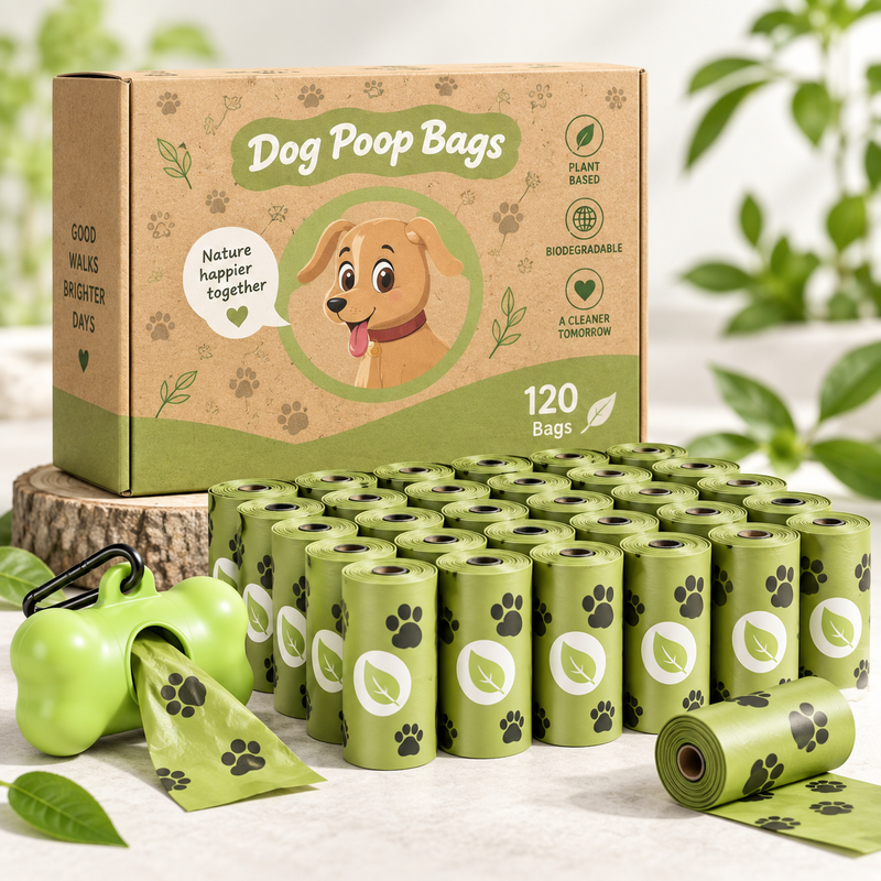 Eco-Friendly 8 Rolls Biodegradable Dog Poop Bags - Leak-Proof, Unscented, and Made from High-Quality Corn Starch
