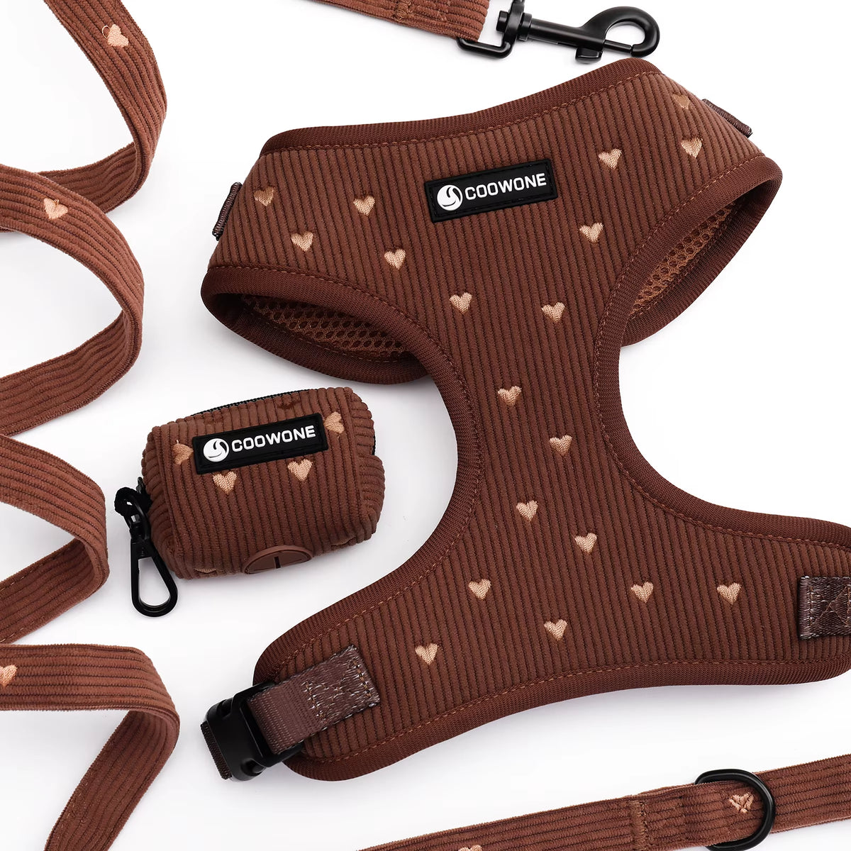 Factory Custom Embroidered Teddy Adjustable Pet Harnesses Dog Leash No Pull Harness Pet Collar Leash Luxury Dog Harness Vest Set