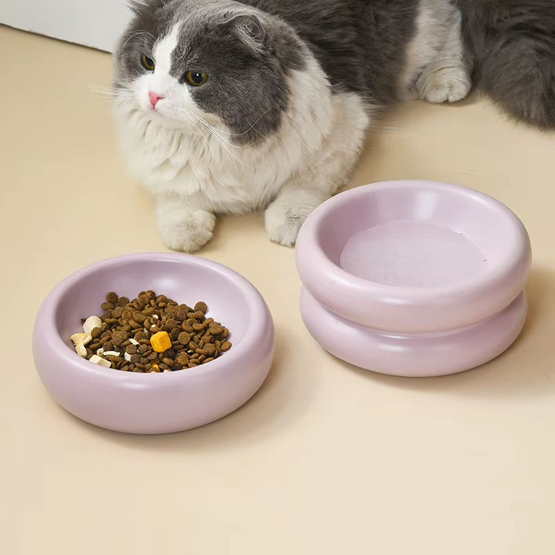 New Style Donut Rounded Shape Pink Purple Ceramic Stylish Dog Pet Bowls Feeders