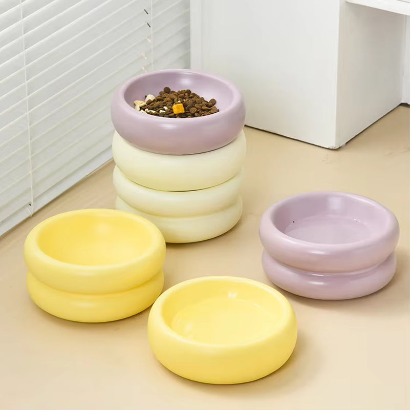 New Style Donut Rounded Shape Pink Purple Ceramic Stylish Dog Pet Bowls Feeders