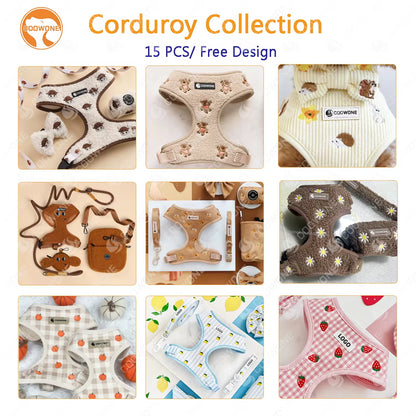 Factory Custom Embroidered Teddy Adjustable Pet Harnesses Dog Leash No Pull Harness Pet Collar Leash Luxury Dog Harness Vest Set