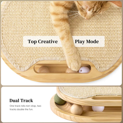 Zmaker 2026 Cat Scratcher with Ball Track Toy Pine Wood Sisal Scratch Pad Cat Smooth Oval Track Fun with Ball for Cat Indoor Use