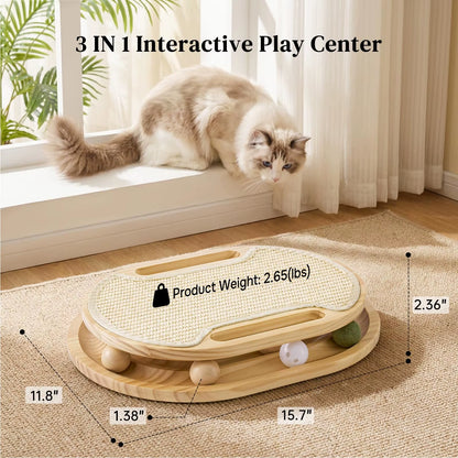 Zmaker 2026 Cat Scratcher with Ball Track Toy Pine Wood Sisal Scratch Pad Cat Smooth Oval Track Fun with Ball for Cat Indoor Use