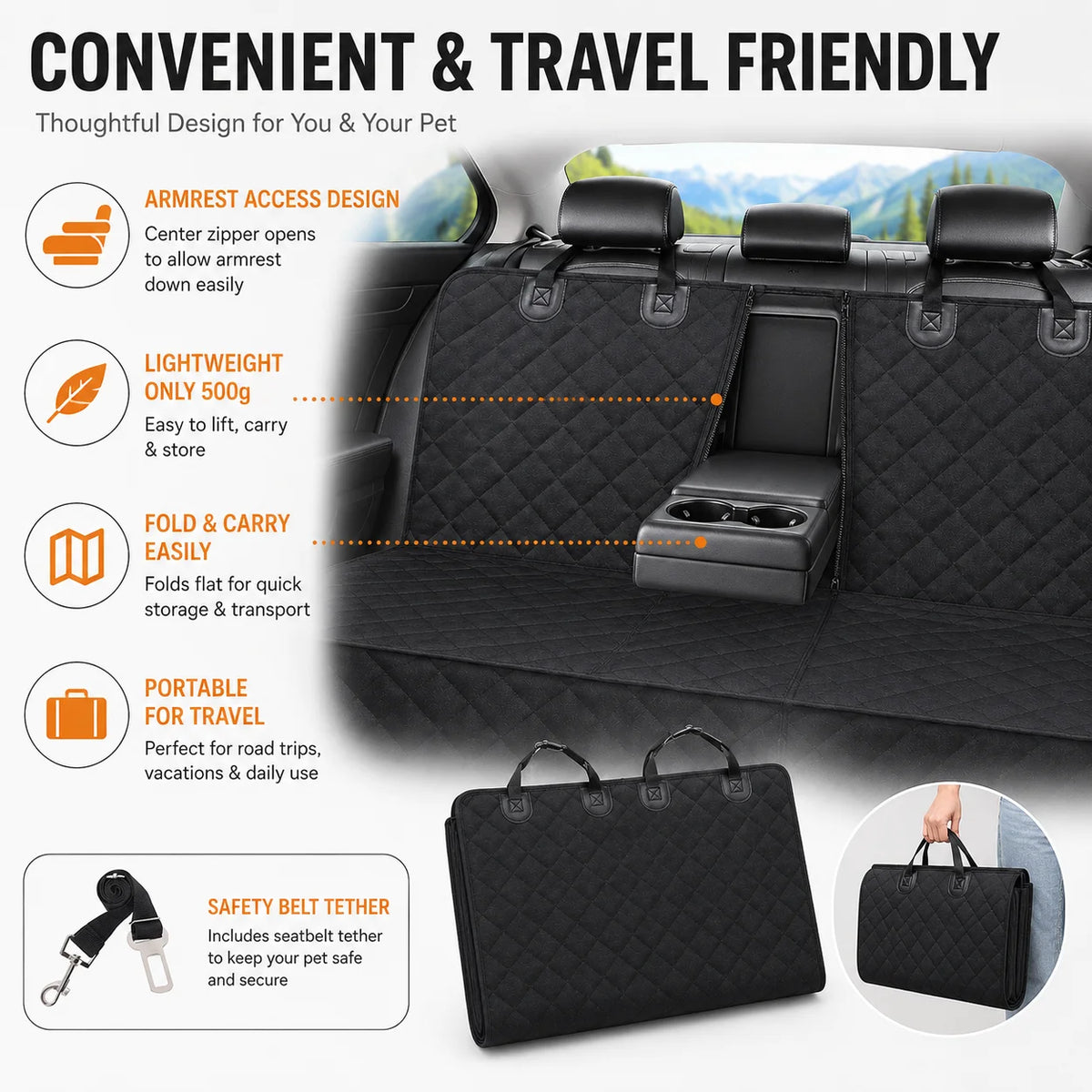 Waterproof Dog Car Seat Cover Rear Bench Pet Seat Protector Lightweight Quilted Back Seat Mat for Dogs Cats Suvs Cars Trucks