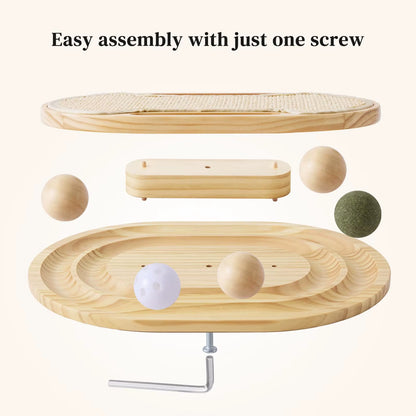 Zmaker 2026 Cat Scratcher with Ball Track Toy Pine Wood Sisal Scratch Pad Cat Smooth Oval Track Fun with Ball for Cat Indoor Use