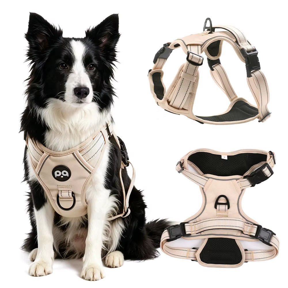 Factory Custom QQPETS Oxford Neoprene Soft Padded Pet Harness Customizable Rubber Logo Webbing Adjustable Dog Chest Fashion