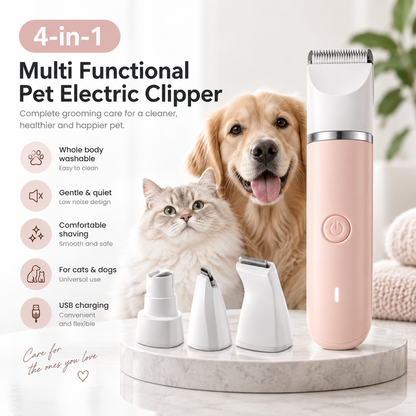 4 in 1 Multi-Functional Pet Electric Hair Clipper with 4 Blades Grooming Trimmer Nail Grinder Curved Foot Trimmer for Dog